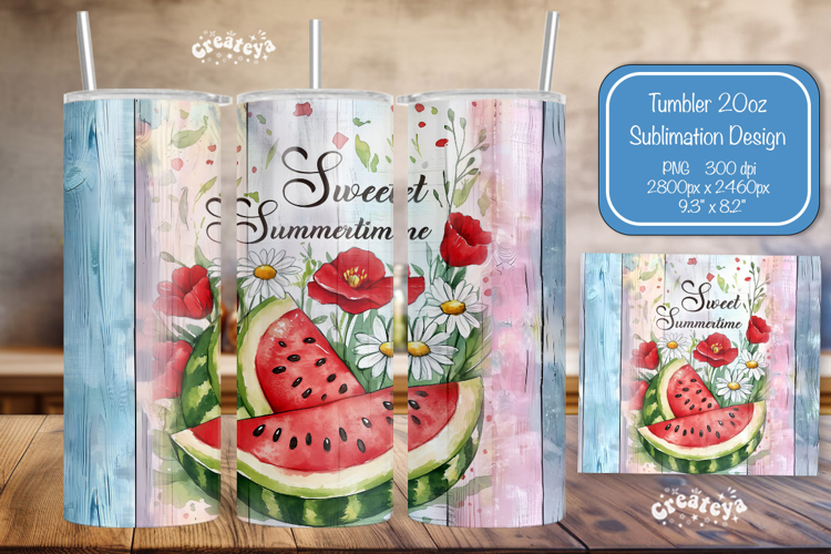 Watermelon Summer Tumbler Wrap PNG Skinny 20oz Seamless wrap