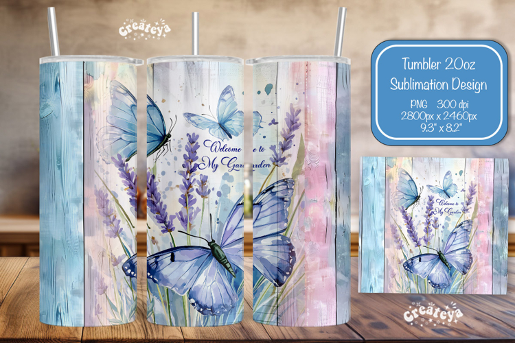 Butterfly Summer Tumbler Wrap PNG Skinny 20oz Seamless wrap