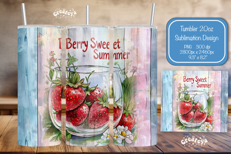 Strawberry Summer Tumbler Wrap PNG Skinny 20oz Seamless wrap