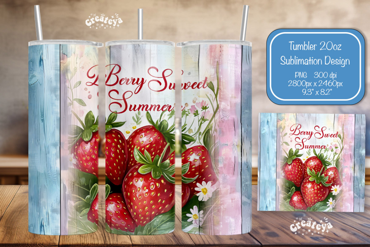 Strawberry Summer Tumbler Wrap PNG Skinny 20oz Seamless wrap