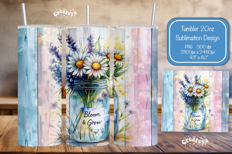 Flower Summer Tumbler Wrap PNG Skinny 20oz Seamless wrap