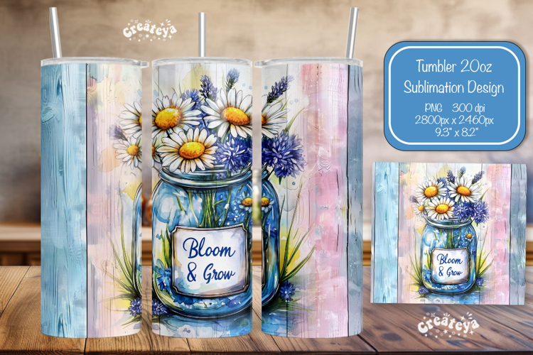 Flower Summer Tumbler Wrap PNG Skinny 20oz Seamless wrap