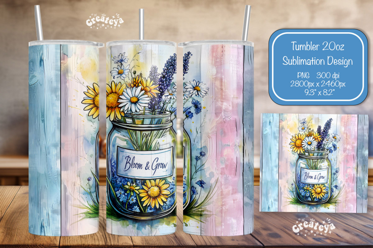 Flower Summer Tumbler Wrap PNG Skinny 20oz Seamless wrap