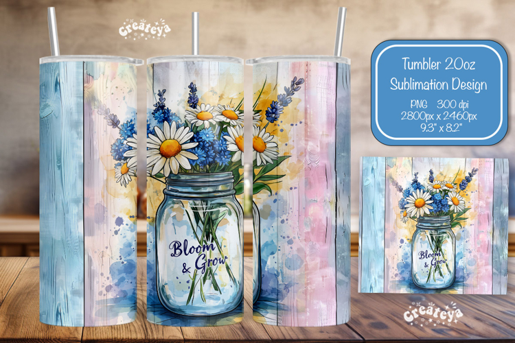 Flower Summer Tumbler Wrap PNG Skinny 20oz Seamless wrap