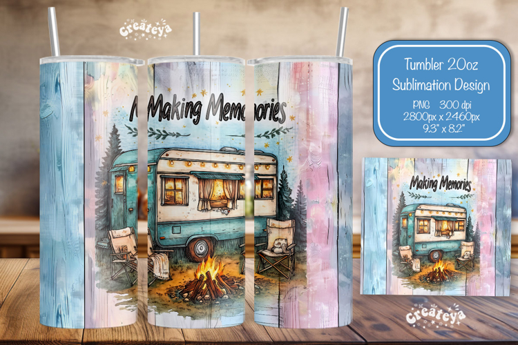 Camping Summer Tumbler Wrap PNG Skinny 20oz Seamless wrap