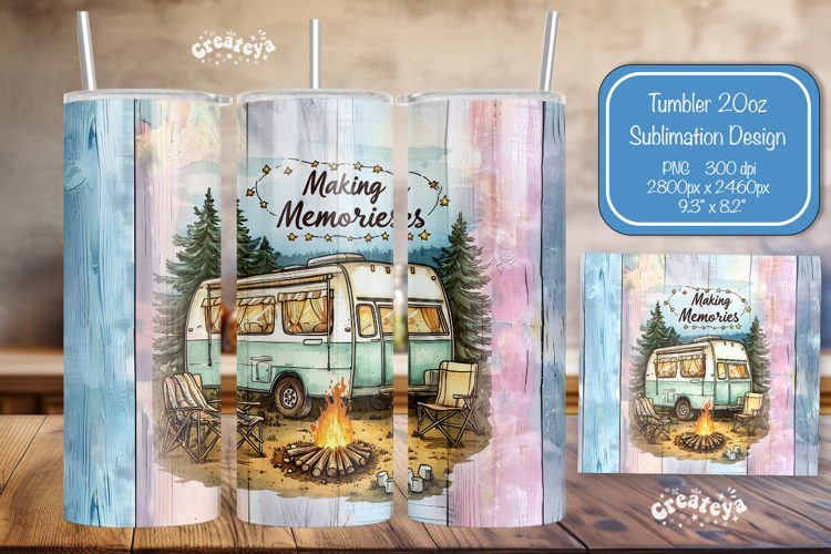 Camping Summer Tumbler Wrap PNG Skinny 20oz Seamless wrap