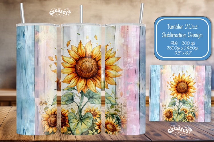 Sunflower Summer Tumbler Wrap PNG Skinny 20oz Seamless wrap