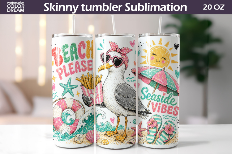 Beach Please Tumbler Wrap | Summer Seamless Tumbler