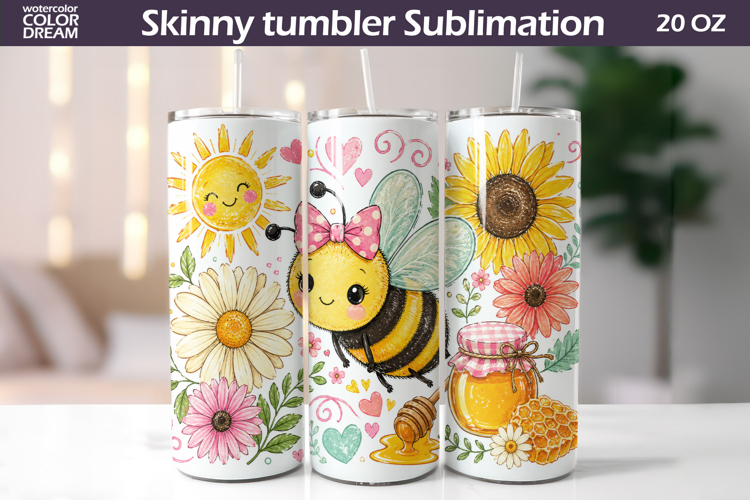 Bee Tumbler Wrap | Sunflower Seamless Design