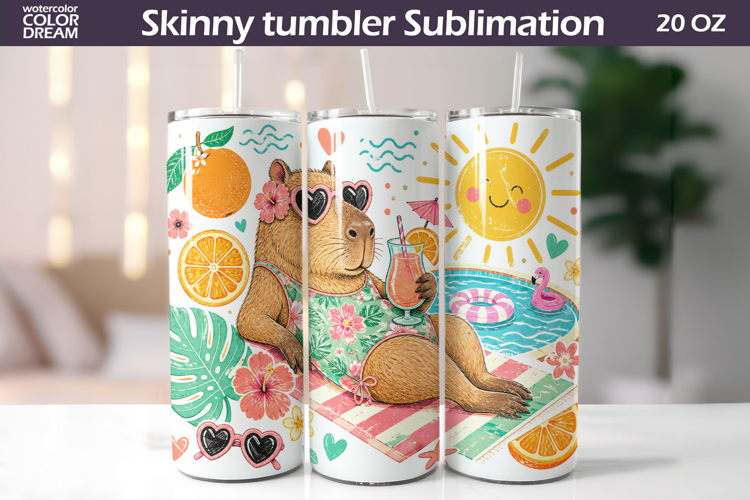 Capybara Tumbler Wrap | Summer Seamless Design