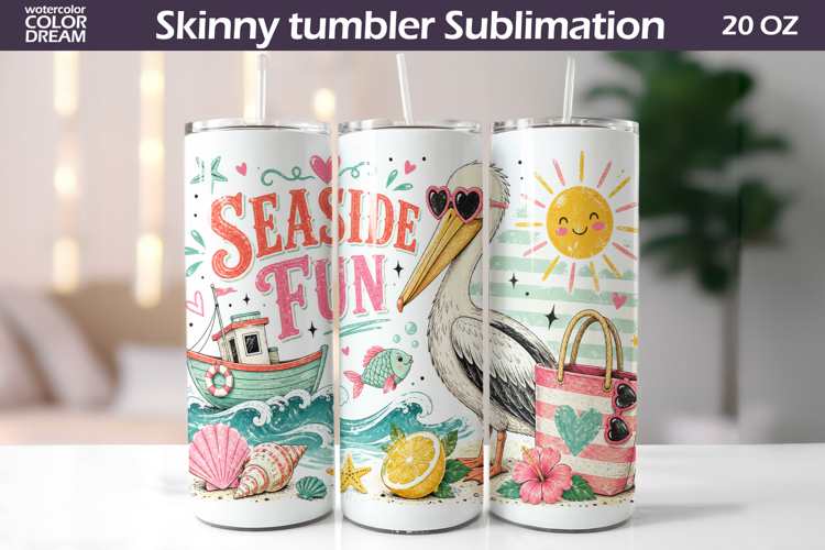 Seaside Fun Tumbler Wrap | Pelican Seamless Design