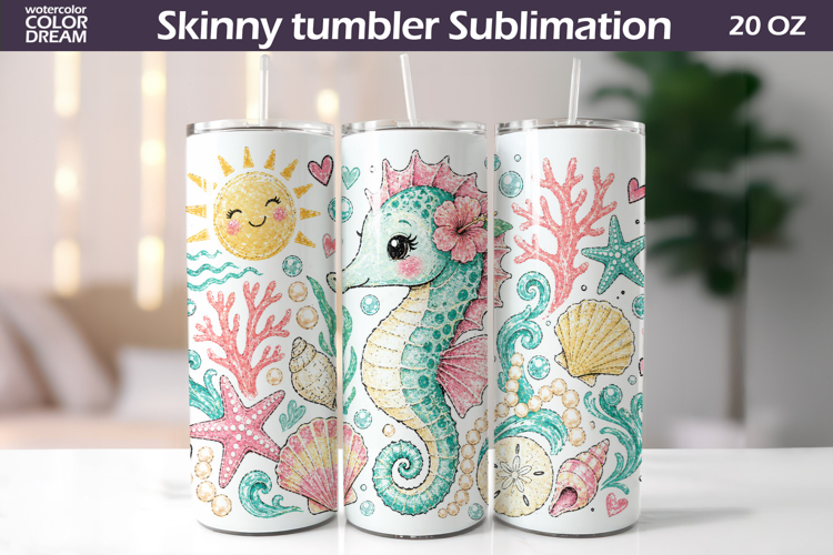 Seahorse Tumbler Wrap | Ocean Seamless Design