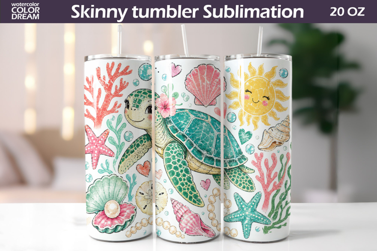 Sea Turtle Tumbler Wrap | Summer Ocean Sublimation