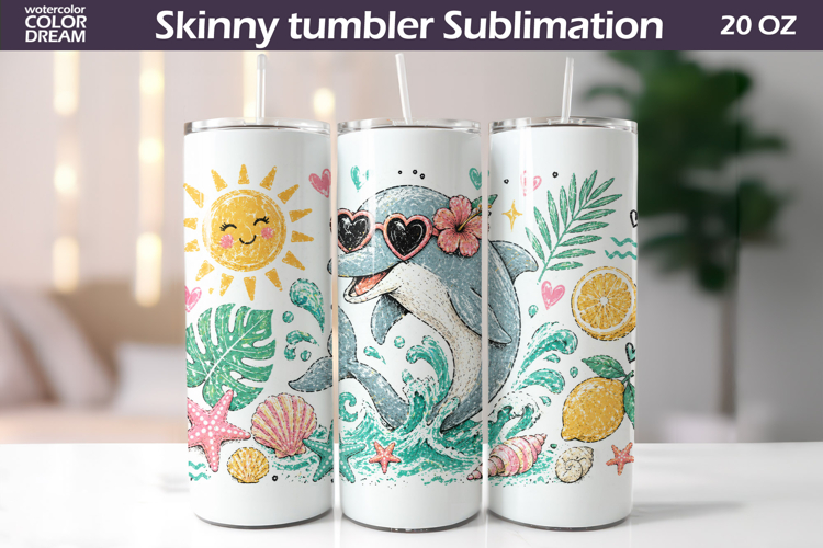 Dolphin Tumbler Wrap | Summer Ocean Sublimation