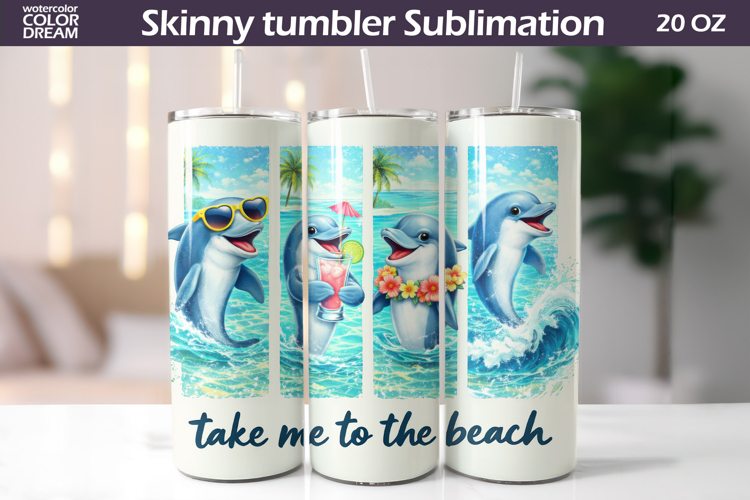 Summer Dolphin Tumbler Wrap | Tropical Beach Tumbler example image 1
