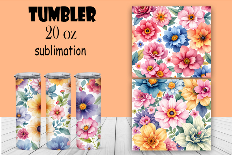 Summer Floral Tumbler. Watercolor Flower Tumbler Wrap