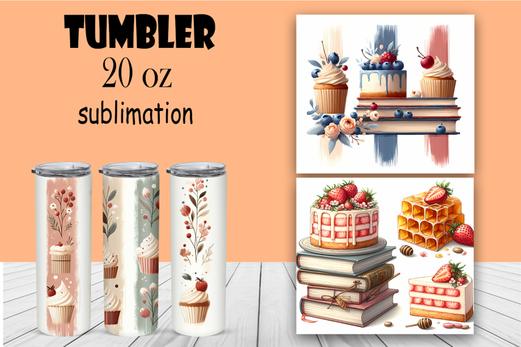 Cake Tumbler PNG 20 oz Dessert Tumbler Wrap Sublimation