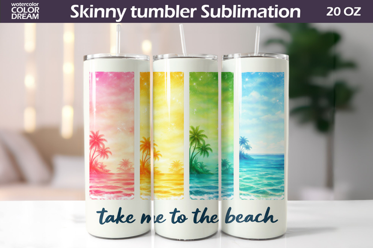 Summer Brush Stroke Tumbler Wrap | Tropical Beach Tumbler