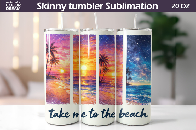 Summer Brush Stroke Tumbler Wrap | Tropical Beach Tumbler