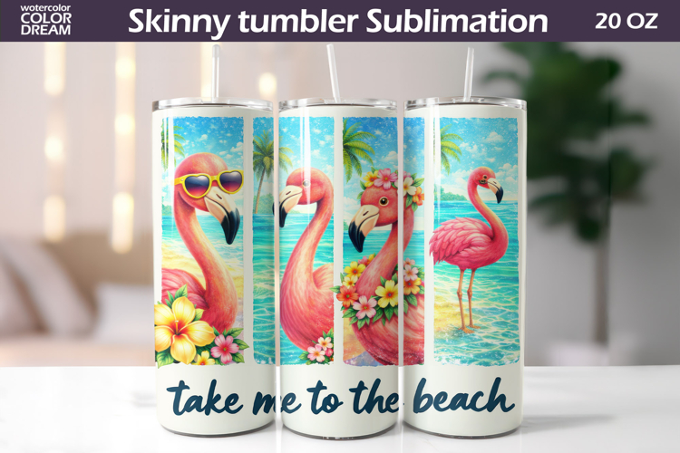 Summer Flamingo Tumbler Wrap | Tropical Beach Tumbler