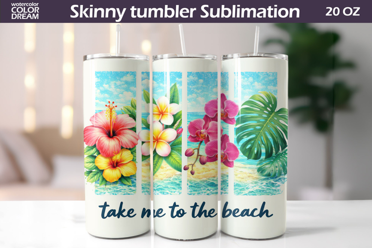 Summer Floral Tumbler Wrap | Tropical Beach Tumbler