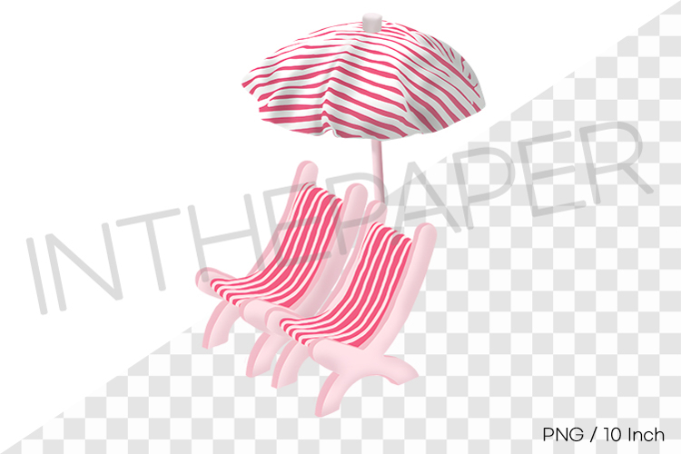 Pink beach chair & umbrella PNG summer vacation clipart