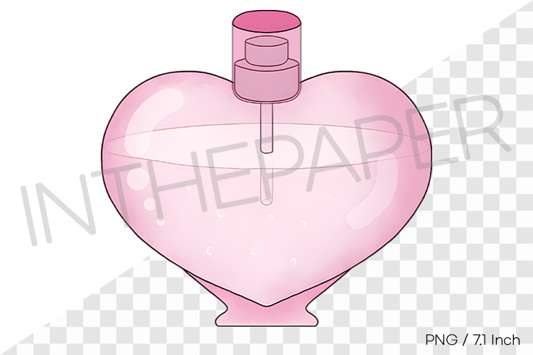 Pink heart glass perfume bottle PNG summer vacation clipart