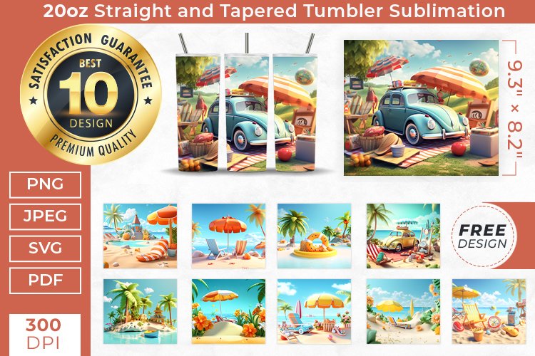 3D 20oz Summer Tumbler Sublimation, Summer Vacation Tumbler