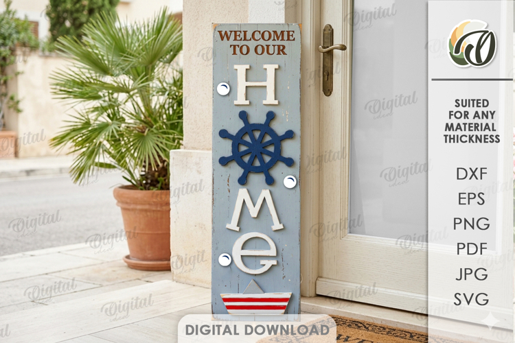 3D Summer Vertical Door Sign Laser Cut. Welcome SVG
