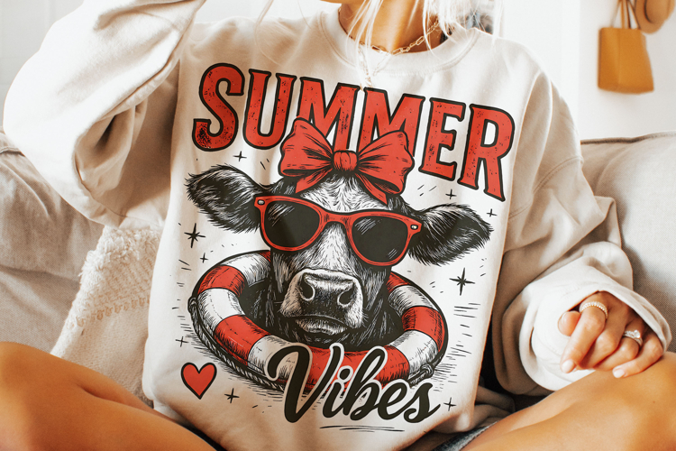 Summer Vibes PNG, Highland Cow Summer PNG, Beach PNG, Retro