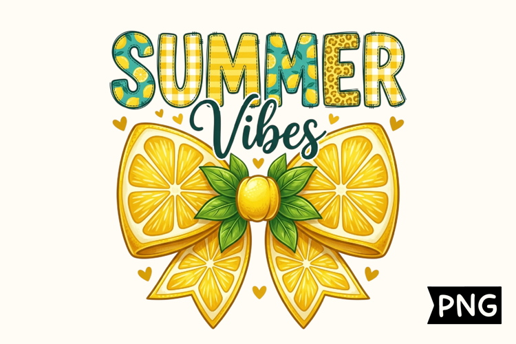 Summer Vibes Lemon Bow PNG Design
