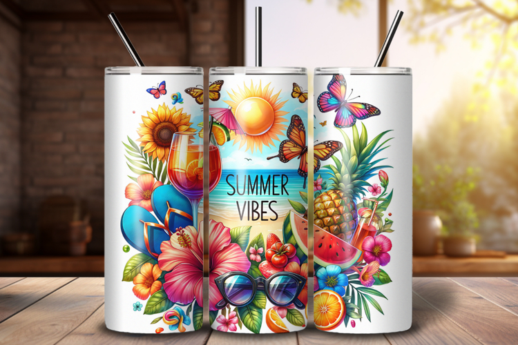 Summer Vibes Tumbler Wrap PNG, Summer Sublimation Design