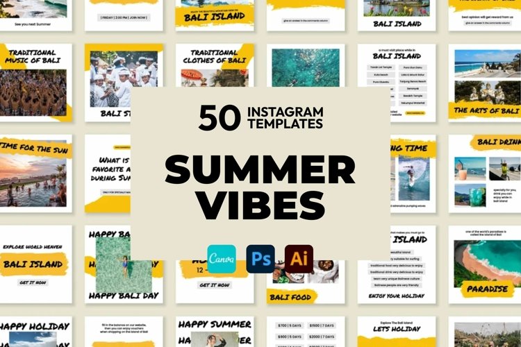 Summer Vibes Yellow Instagram Templates | CANVA-PS-AI