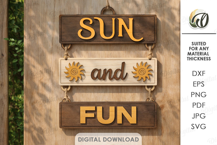 3D Summer Wall Decor Laser Cut. Sun and fun SVG