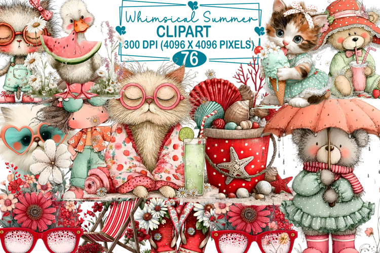 Whimsical Summer Watercolor Clipart PNG