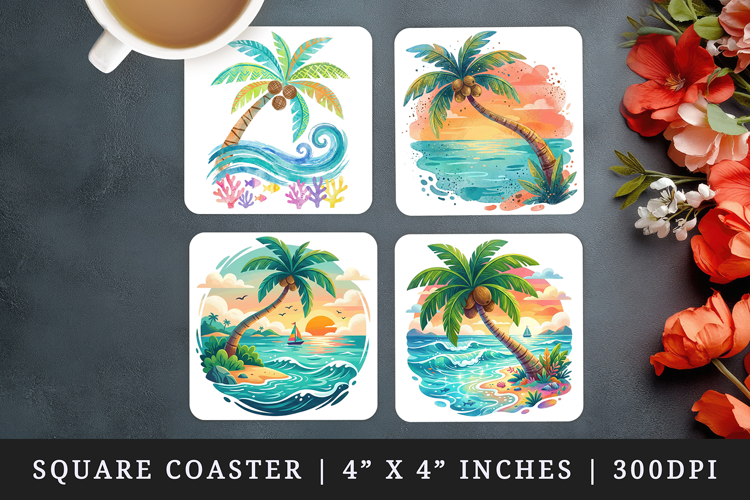 Summer square coaster sublimation, coasters design