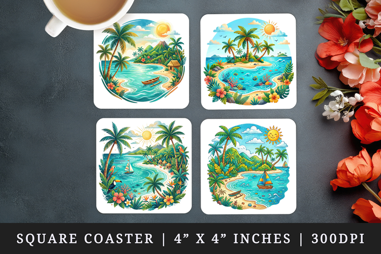 Summer square coaster sublimation, coasters design