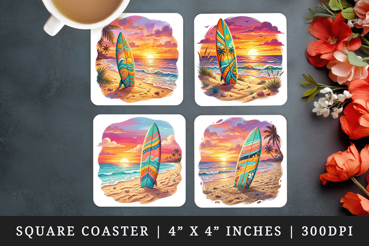 Summer square coaster sublimation, coasters design