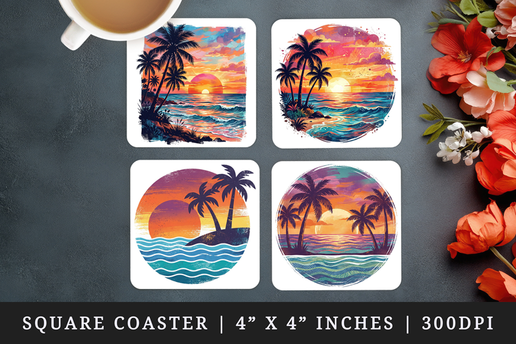 Summer square coaster sublimation, coasters design