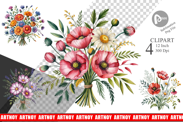 Summer Wildflower Watercolor Clipart