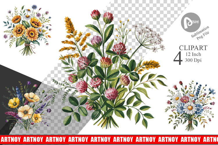 Summer Wildflower Watercolor Clipart