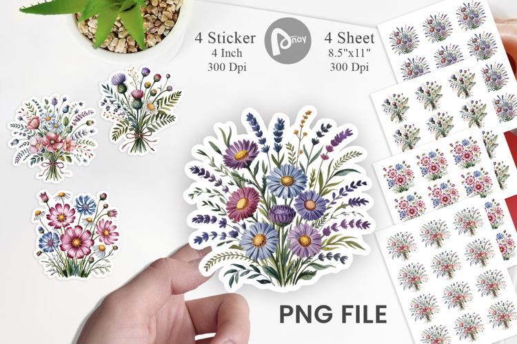 Summer Wildflower Watercolor Sticker