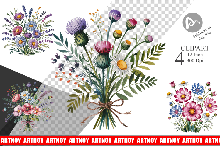 Summer Wildflower Watercolor Clipart