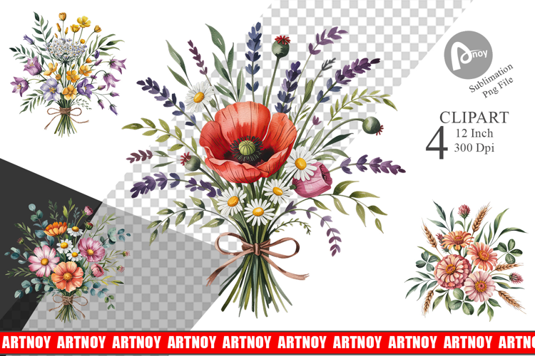 Summer Wildflower Watercolor Clipart