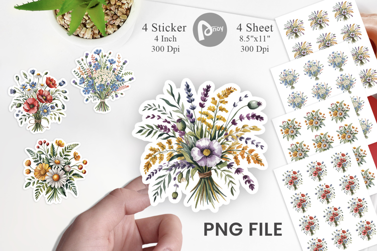 Summer Wildflower Watercolor Sticker