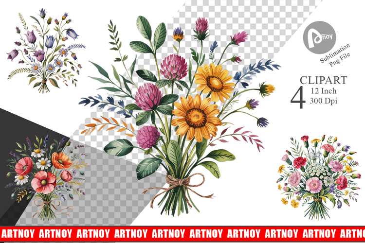 Summer Wildflower Watercolor Clipart