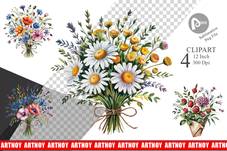 Summer Wildflower Watercolor Clipart