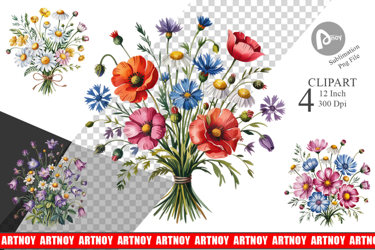 Summer Wildflower Watercolor Clipart