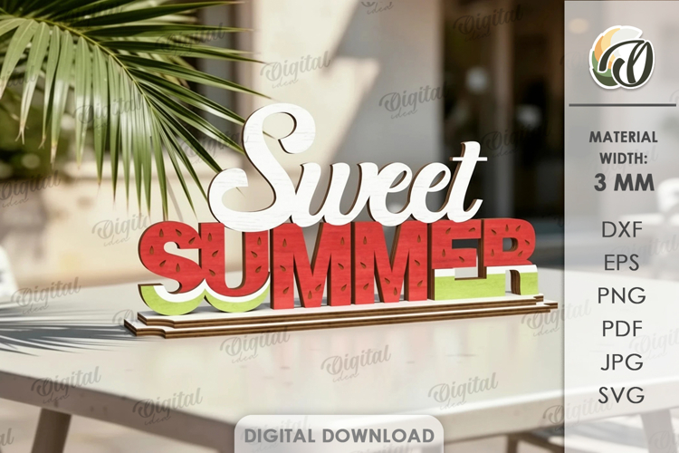 3D Summer Table Sign Lasercut. Stand Decor. Sweet Summer SVG