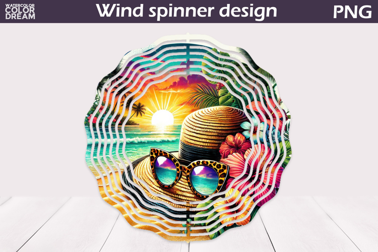 Beach Hat Wind Spinner | Tropical Sunset Art